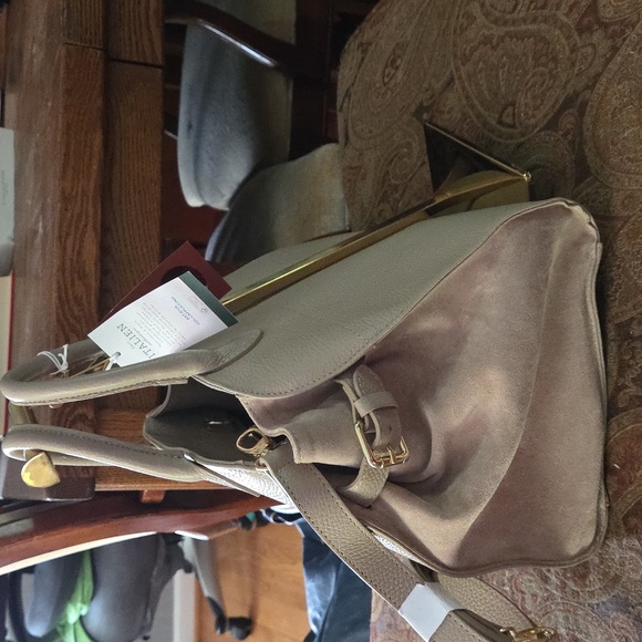Anna Paola NWT Italian Leather and Suede Tan Crossbody Satchel $500 Retail - Picture 3 of 16